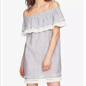 1.State Off the shoulder fringe flounce dress